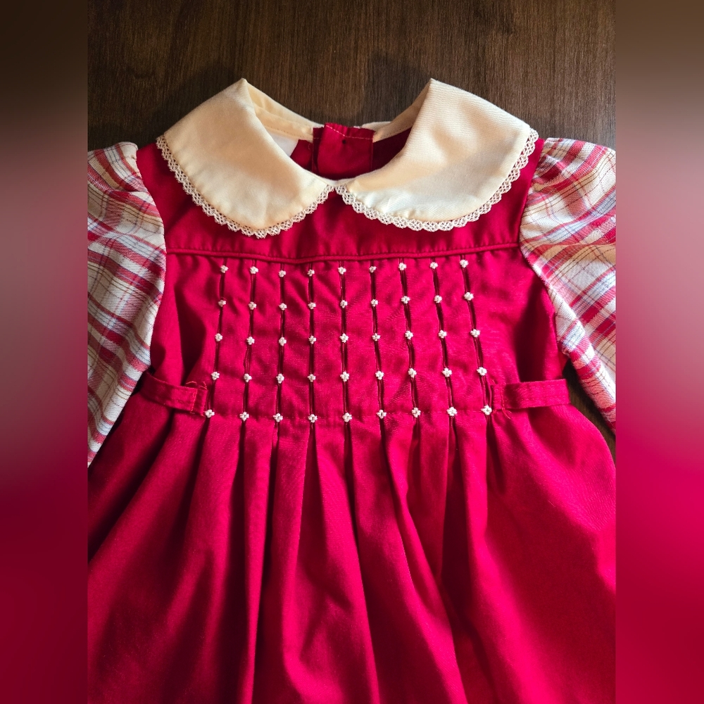 Vintage Poly Flinders Adorable Red Plaid Girls 3T  Casual Dress Christmas Clean - Picture 3 of 8
